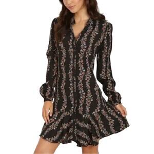 Free People Dress Size XS Black Floral Button-down Shirt Style